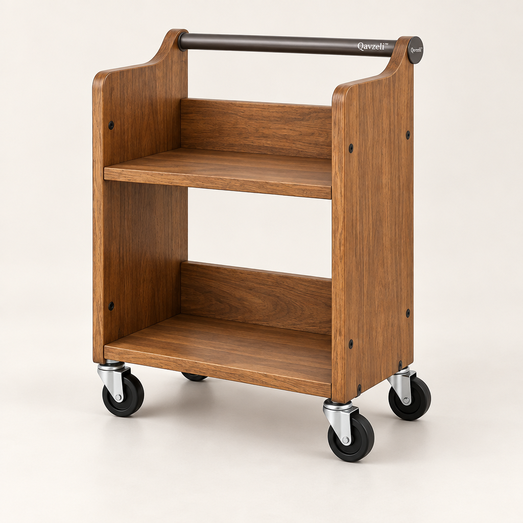 Qavzeli™ Wooden Mobile Book Cart product image 01